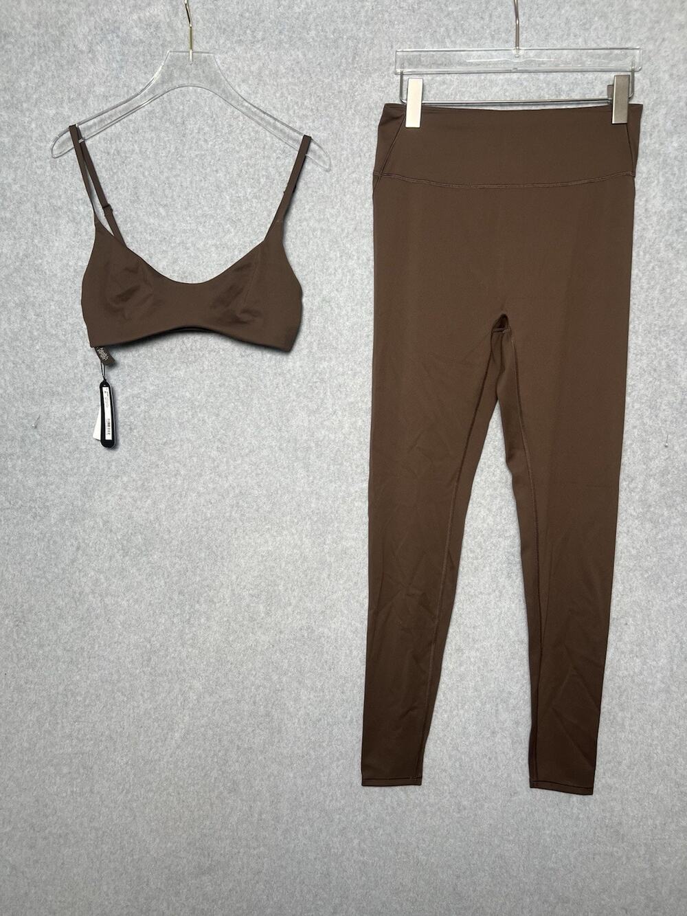 Nike x SKIMS Dri-FIT Dark Sepia Leggings L Micro Scoop Bra M Brown Set NWT